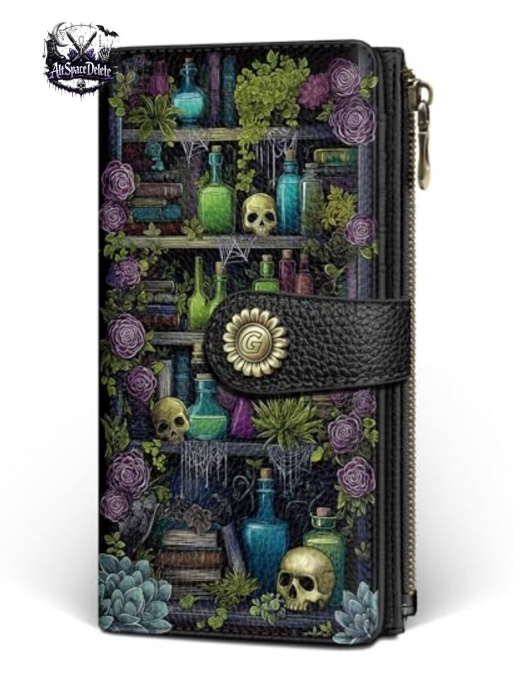 Goth Book Shelf Bifold Wallet RFID PU Leather 11 Card Slots